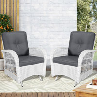 Bayou Breeze 2-piece Outdoor White Wicker Glider Rocking Chair, Patio Rattan Swing Glider Chairs With Cushions & Steel Frame, All-weather Gliding Lawn by Bayou Breeze