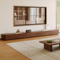 Ayrah Mid Century Modern TV Stands, 6 Drawers, Solid Wood Brown Media Console