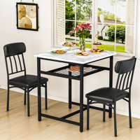 3-Piece Square Dining Table Set, Retro Farmhouse Style Small Kitchen Table And Chairs Set With MDF Table Top And Metal Frame, Space-Saving Bar Table S by 17 Stories