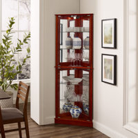 Corner Curio Dispaly Cabinet With Lights & Adjustable Tempered Glass Shelves,Tall Sideboard,Bookshelf by Red Barrel Studio