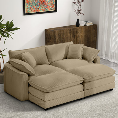 Suzeta 80.3" Corduroy Upholstered Chaise Lounge Double Sofa with Ottoman by Latitude Run
