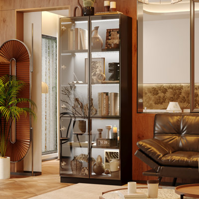 5-Shelf Display Cabinet With Adjustable Lights And Tempered Glass Door by Wrought Studio