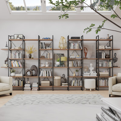 Lotus Home Modern Designed Style Walnut Display Bookshelves by 17 Stories
