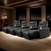 Luxury Faux Leather Chaise Lounge Recliner - Quadruple Seat Home Theater Seating With Adjustable Backrests, Wireless Charging, And Cup Holder (Set Of by Latitude Run