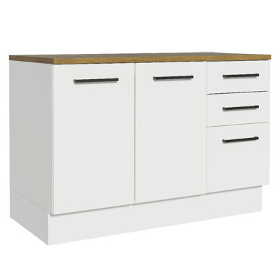 Kitchen Storage Buffet Base Cabinet with Adjustable Feet 47 Inch Engineered Wood Slab Doors Painted Finish Floor Mount Removable Plinth - White by Hokku Designs