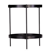 24" Black Manufactured Wood And Iron Round End Table With Shelf by Hokku Designs