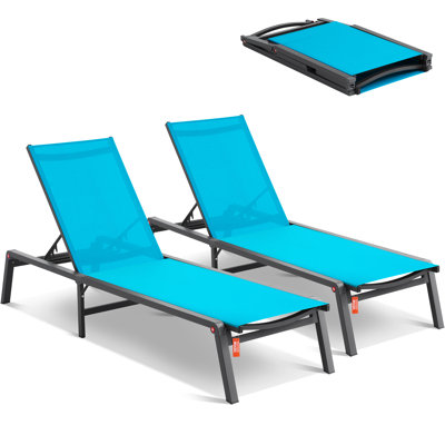 Chaise Lounge Chair Outdoor Patio Lounge Chair Adjustable 5-Position 2 pcs