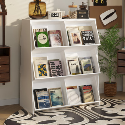 Modern Double-Sided Magazine Rack And Bookshelf Organizer With 12 Storage Compartments, Freestanding Display Shelf For Living Room Or Office, 47.2” Hi by Isabelle & Max