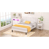 4 Pieces Bedroom Set Upholstered Bed Frame, 4-Drawer Dresser And Nightstand Set by Ebern Designs