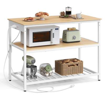 Kitchen Island with 3 Shelves, 47.2 Inches Width Kitchen Shelf with Power Strip by 17 Stories