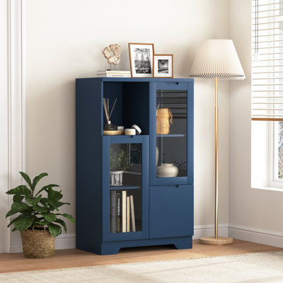 Wooden Floor Cabinet With 2 Glass Doors And 2 Storage Space,Living Room Bathroom Entryway by Latitude Run