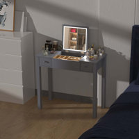 Sleek Vanity Table with LED Lights, Flip-Top Mirror and 2 Drawers, Jewelry Storage for Women Dressing by Latitude Run