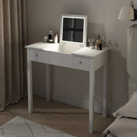 Sleek Vanity Table with LED Lights, Flip-Top Mirror and 2 Drawers, Jewelry Storage for Women Dressing by Latitude Run