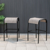 Set Of 2 Patio Metal Bar Stools With Curved Fabric Seat by Ebern Designs