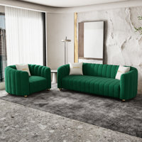 2-Piece Velvet Round Arm Sofa Living Room Set by Mercer41