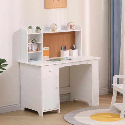 Kids Study Desk And Chair Set, Features Bookshelf, Bulletin Board, And Cabinets by Harriet Bee