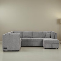 109" U-shaped Pull Out Sleeper Sectional Sofa Bed With USB Ports by Hokku Designs