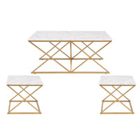 Nesting Coffee Table Set of 3, Faux Marble Top with Golden Frame by Mercer41