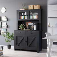 Kitchen Pantry Cabinet With Microwave Stand, Freestanding Hutch Cabinet With Buffet Cupboard, by August Grove