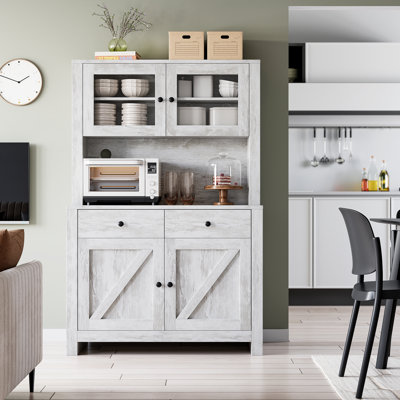 Kitchen Pantry Cabinet With Microwave Stand, Freestanding Hutch Cabinet With Buffet Cupboard, by August Grove