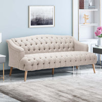Comfy 3-Seat Upholstered Sofa With Wooden Legs & Tufted Back