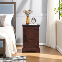 Sophiea Farmhouse End Table With Barn Door And Adjustable Storage Shelf, Rustic Sofa Side Table, Nightstand by Gracie Oaks