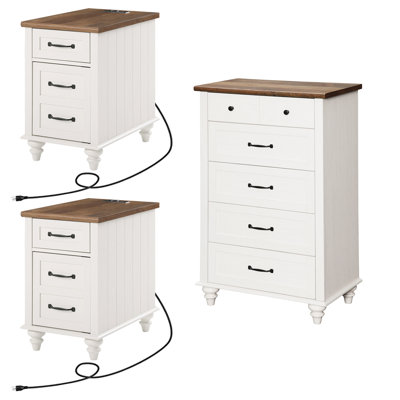 3 Piece Dresser And Nightstand Sets, One 5 Drawer Dressers & Two Bedside Table, White by Charlton Home