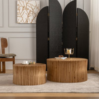 Set Of 2 Coffee Table Set With Vertical Textured Embossed Design by Loon Peak