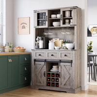 Farmhouse Buffet Cabinet With Storage, 72" Wine Bar Cabinet With Sliding Barn Door And 3 Drawers by Gracie Oaks