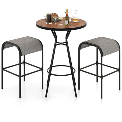 3 Pieces Outdoor Round Bar Table Set With 1.6 Inches Umbrella Hole by Latitude Run
