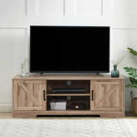 59 In. Wood Oak TV Stand With 2 Storage Cabinets Fits TV