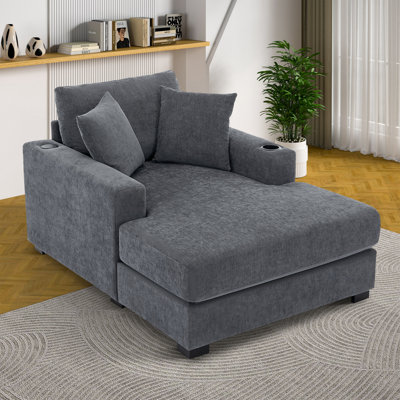 Lonnel 43.5" Chenille Upholstered Chaise Lounge, Modern Sleeper Sofa With Charging Port And Cup Holder by Latitude Run