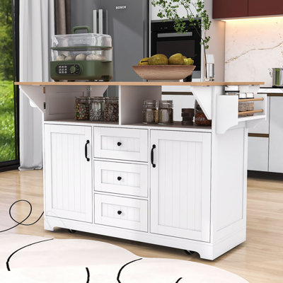 Chinita Versatile Dual Folding Kitchen Island Cart with Storage and Built-in Charging Station by Lark Manor