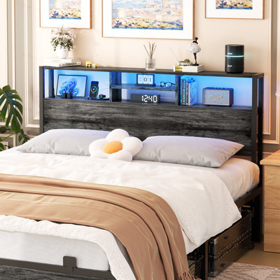 Lozandier Headboard with Storage, Power Outlet, USB Ports and LED Strip