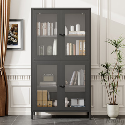 Large Metal Storage Display Cabinet with Glass Doors by Latitude Run