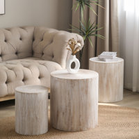 3-Piece Rustic Wooden Coffee Table,Tree Stump End Table by Ebern Designs