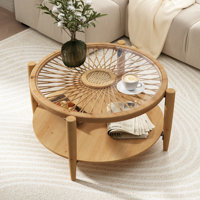 Cordoves Rattan Coffee Table with Glass Top by Loon Peak