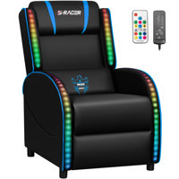 Faux Leather PC & Racing Game Chair with RGB LED Lights and Massage Lumbar Support by Inbox Zero