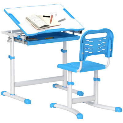 Zoomie Kids Kids Desk And Chair Set, Height Adjustable Study Table And Chair Set With Drawer, Pen Slot, Tiltable Desktop, Hook by Zoomie Kids