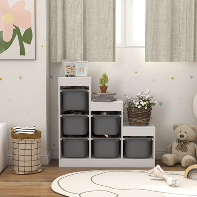 Rebrilliant Toy Storage Organizer With 6 Plastic Bins, 3 Layers Kids Bookshelf Children Toy Storage With Anti-Tipping Design, For Ages 3-8 Years, Stud by Rebrilliant
