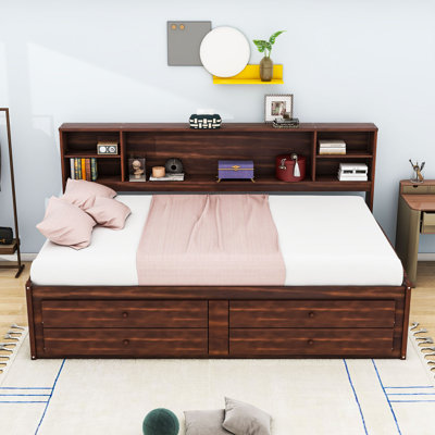 Full Wood Captain Bed with Cabinets,Storage Shelves and Drawers by Loon Peak