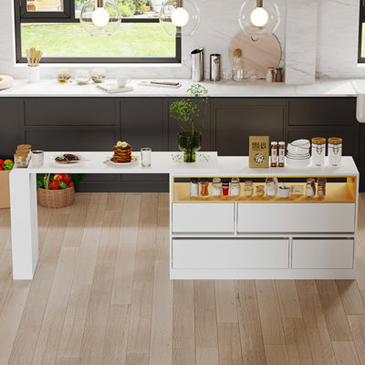 Kitchen Island With Movable Dining Table And Strong Storage by Ebern Designs