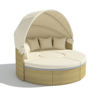 Patio Round Rattan Daybed Two-Tone Weave Sunbed With Retractable Canopy And Cushions by Bayou Breeze