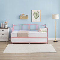 Twin Rectangular Twin Metal Daybed With Trundle, Sofa Bed Frame With 6 Casters And Steel Slat Support