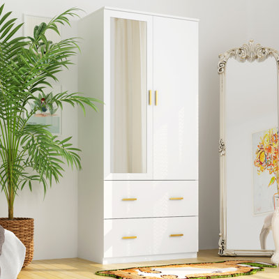 2-Door Armoire With 2-Drawers And Clothing Rod Plus Mirror by Ebern Designs