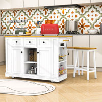 Kitchen Island Set with 2 Bar Stools, Integrated Power Outlets and Expandable Storage by Lark Manor