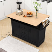 Kitchen Cart with Dual Drop Leaf, Rolling Design, Power Outlet and Ample Storage on 5 Wheels by Lark Manor