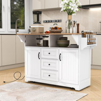 Kitchen Cart with Dual Drop Leaf, Rolling Design, Power Outlet and Ample Storage on 5 Wheels by Lark Manor