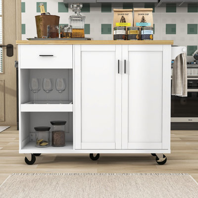 Kitchen Island with Expandable Countertop, Towel Rack, Drawer, and Rolling Wheels by Lark Manor