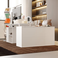 Ergonomic Electric Height-Adjustable U-Shaped Desk With Built-In Storage And Shelving by Latitude Run